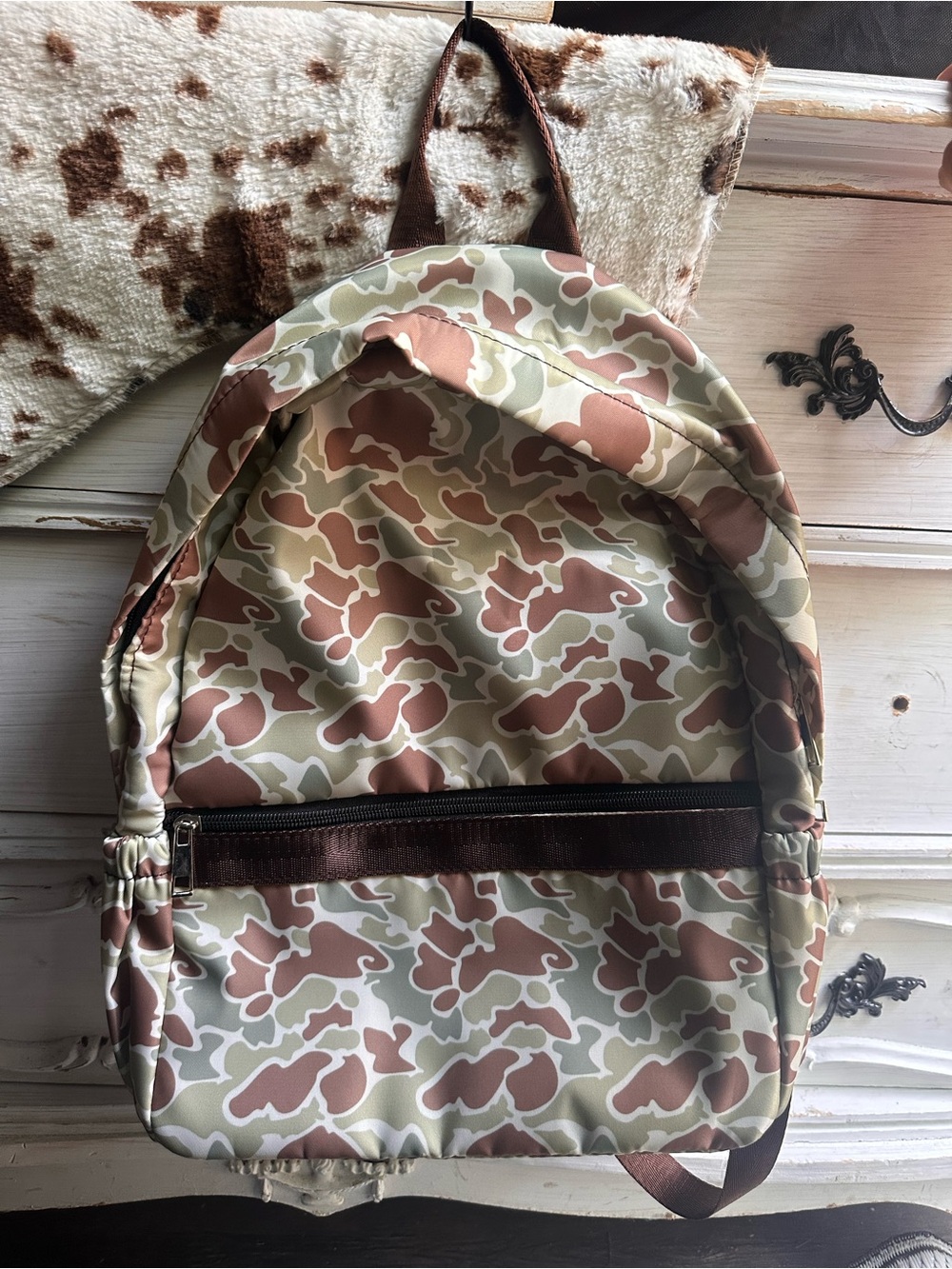 Camouflage Print Brown & Cream Backpack - Casual Everyday Bag